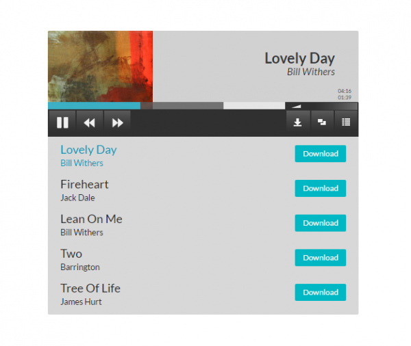 Example 2, playlist player with download buttons.